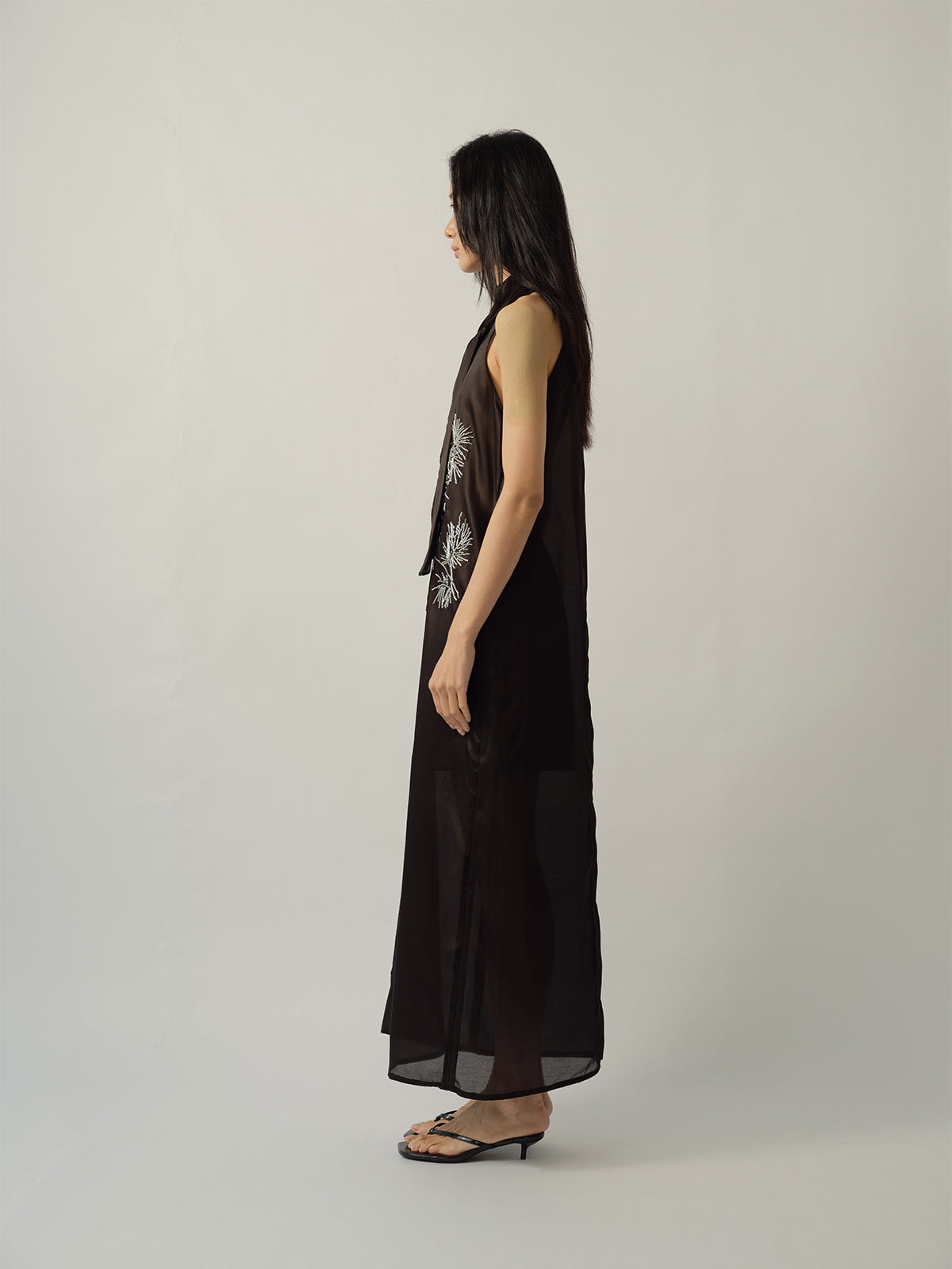 Pine Branch Beaded Ribbon-Tie Dress