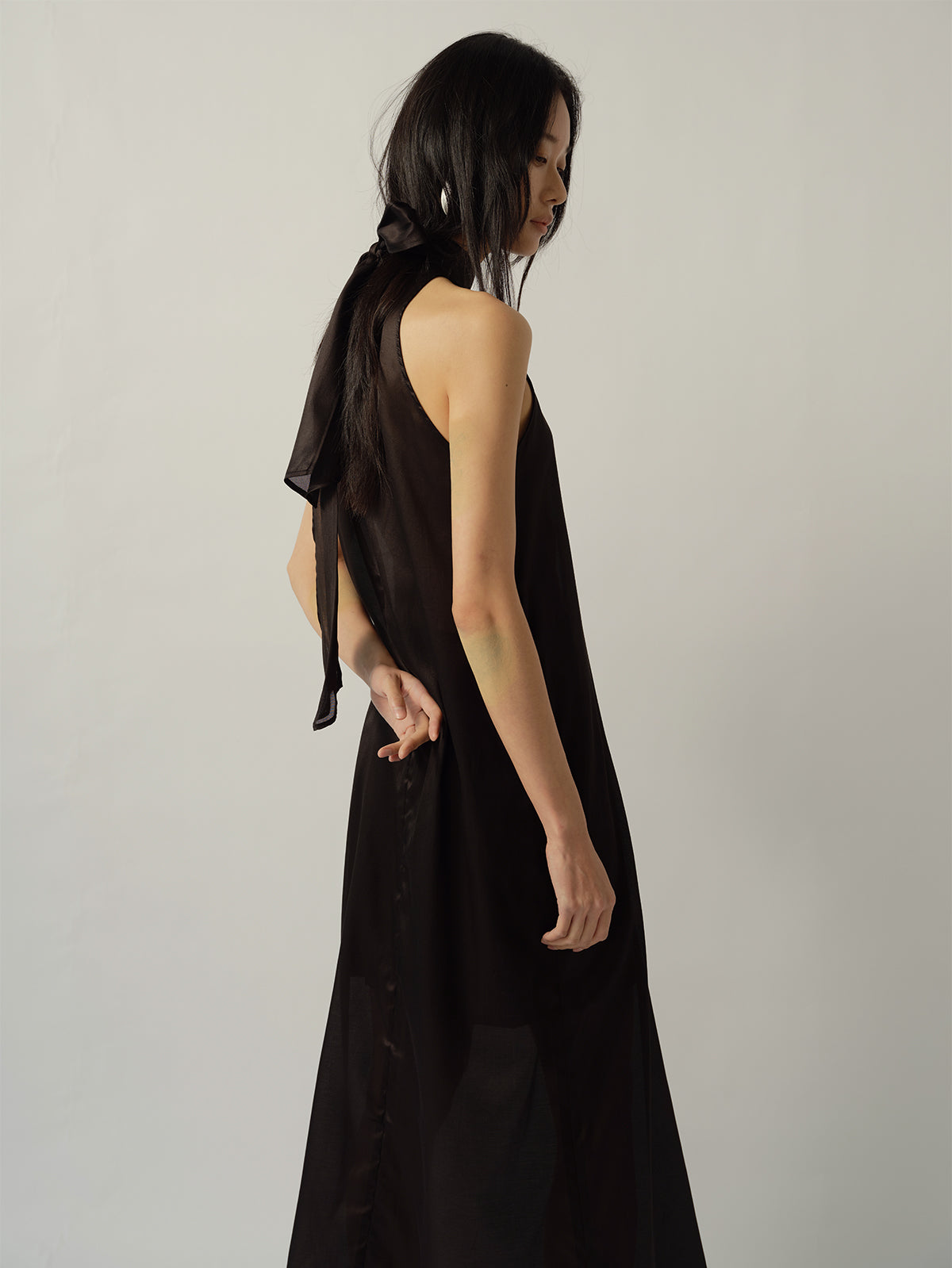 Pine Branch Beaded Ribbon-Tie Dress