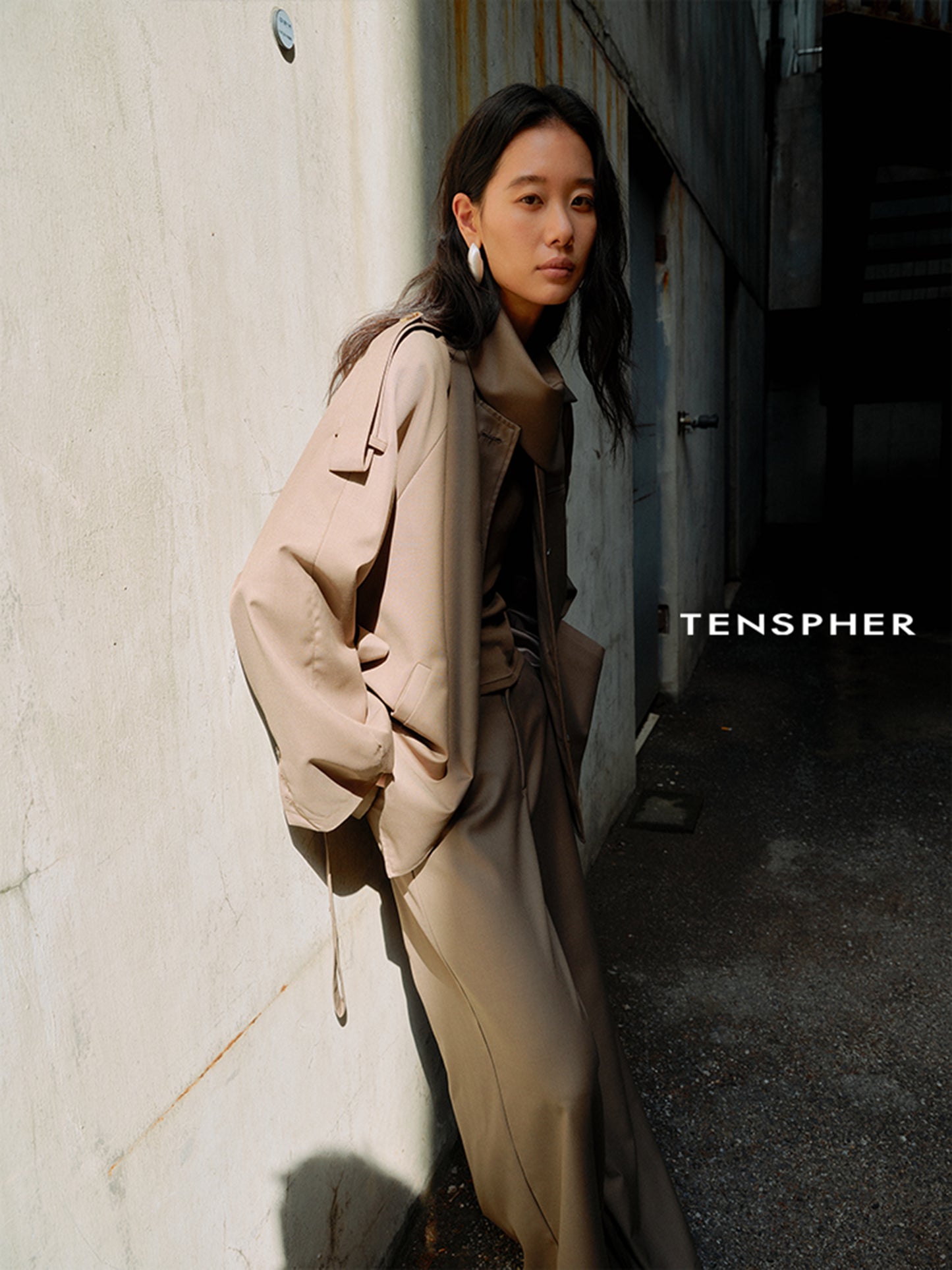 Asymmetric Shirt-Collar Wool Trench