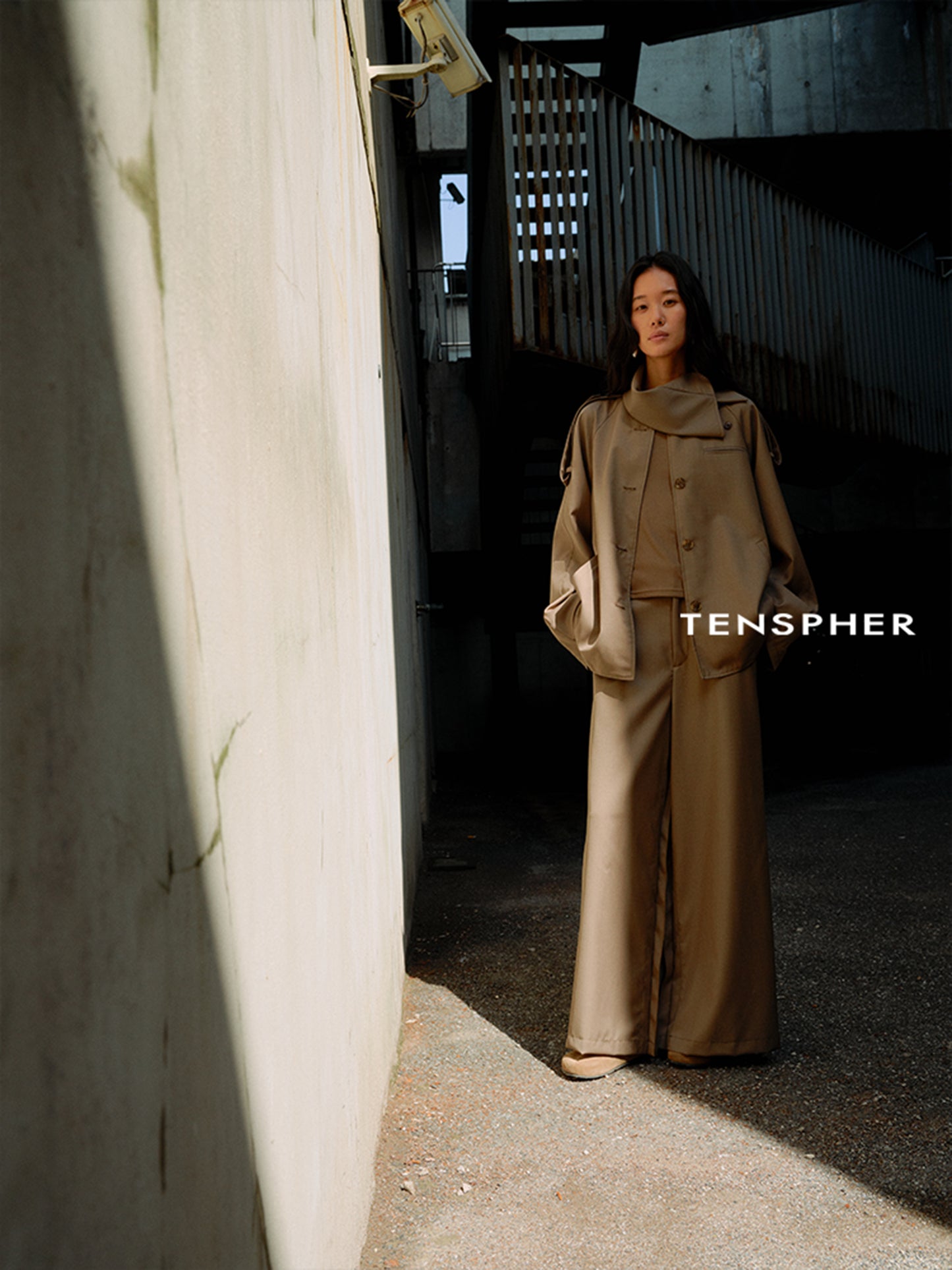 Asymmetric Shirt-Collar Wool Trench