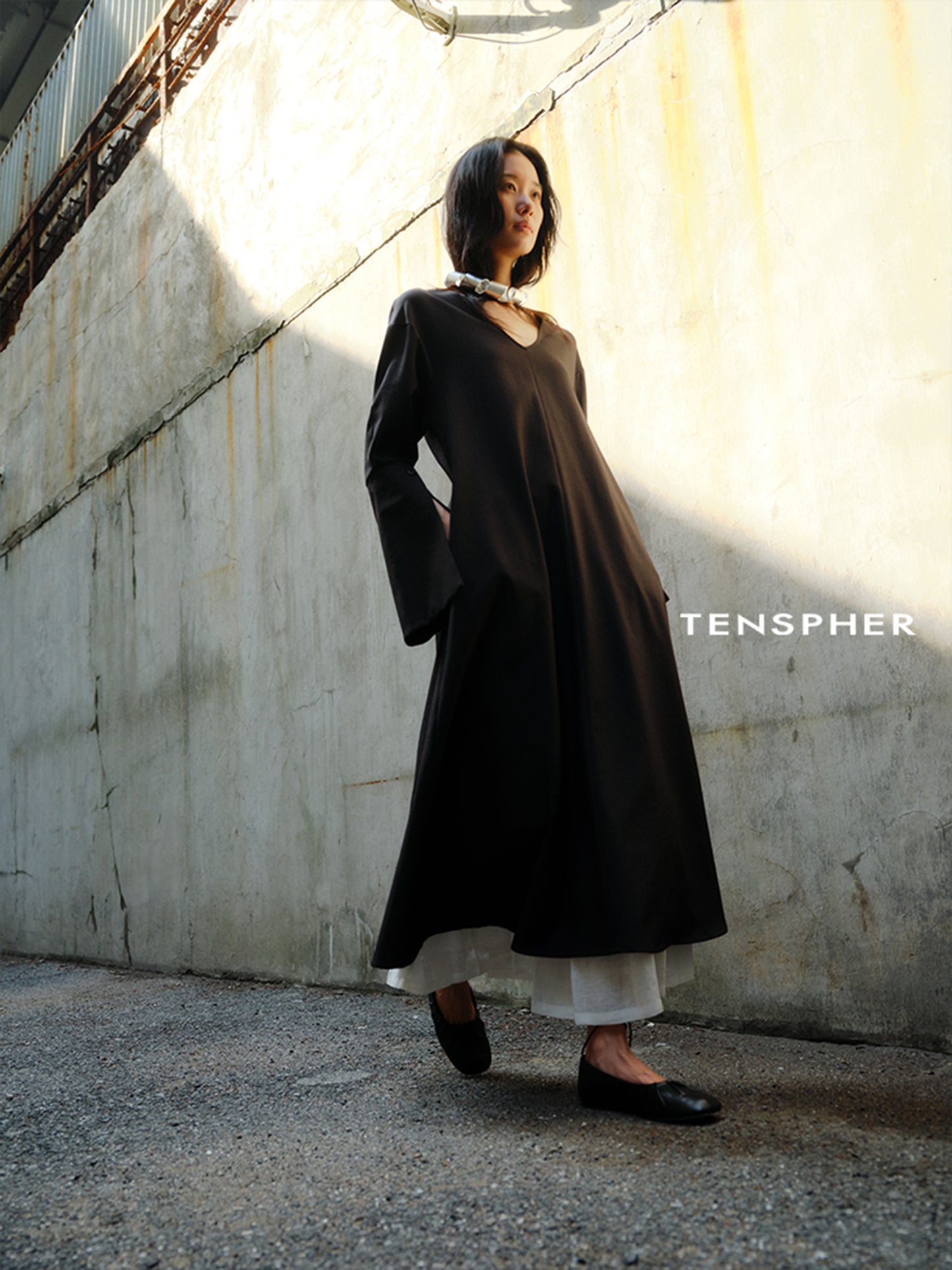 Asymmetric Shirt-Collar Wool Trench