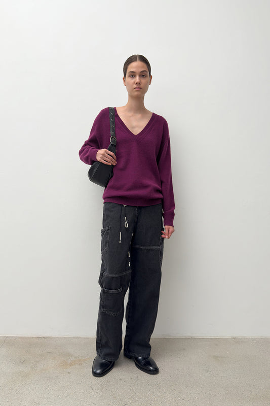 V NECK CASHMERE KNIT-WINE