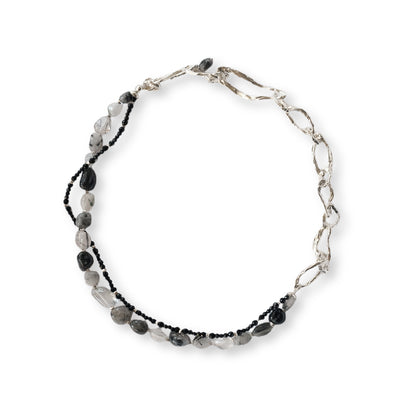 Li Crystal Twilight Star River Silver Circle Mixed Black Rutilated Quartz Silver Necklace
