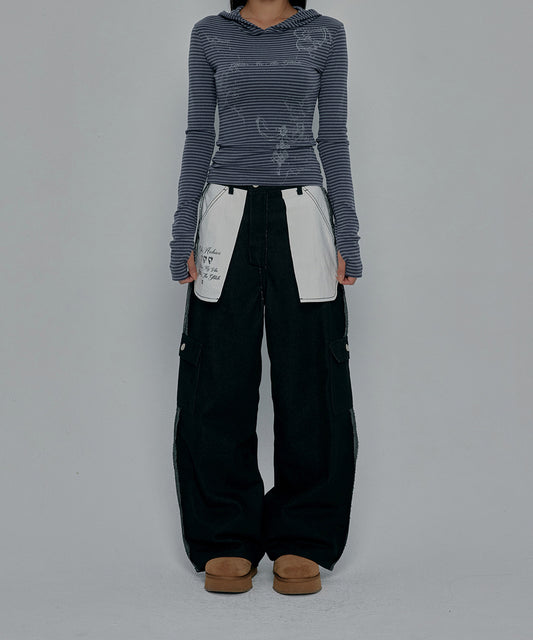 REVERSE STITCHED CARGO PANTS Black