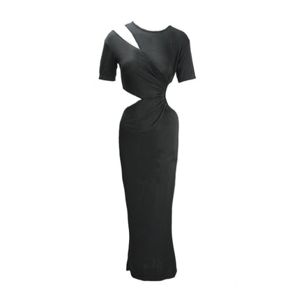 Deconstructed Openwork Knit Maxi Dress Black