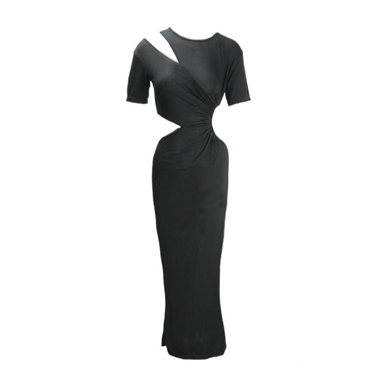 Deconstructed Openwork Knit Maxi Dress Black