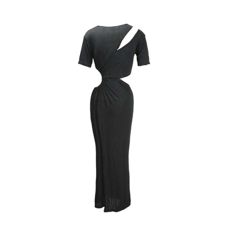 Deconstructed Openwork Knit Maxi Dress Black