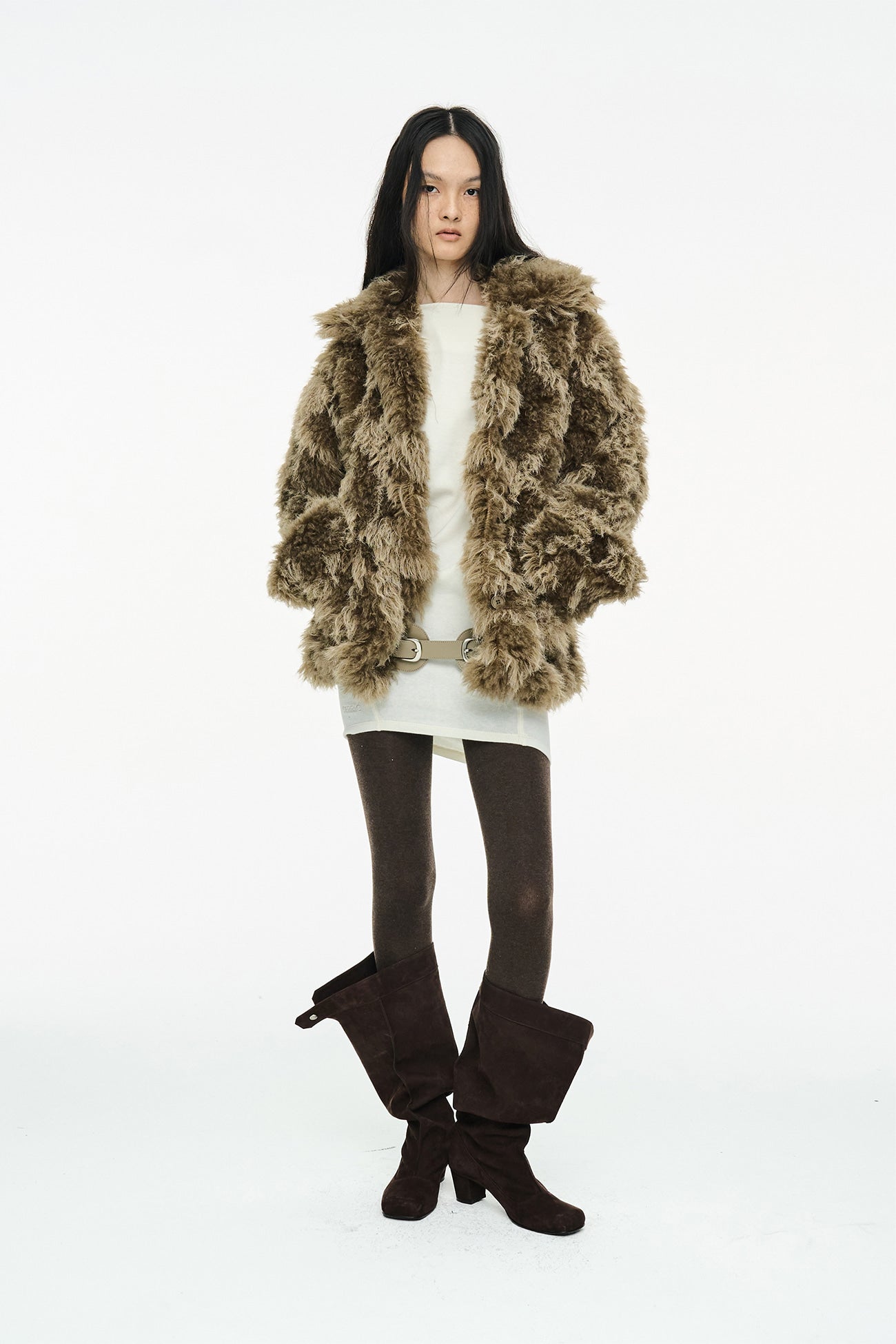 MIXED FUR JACKET / BROWN
