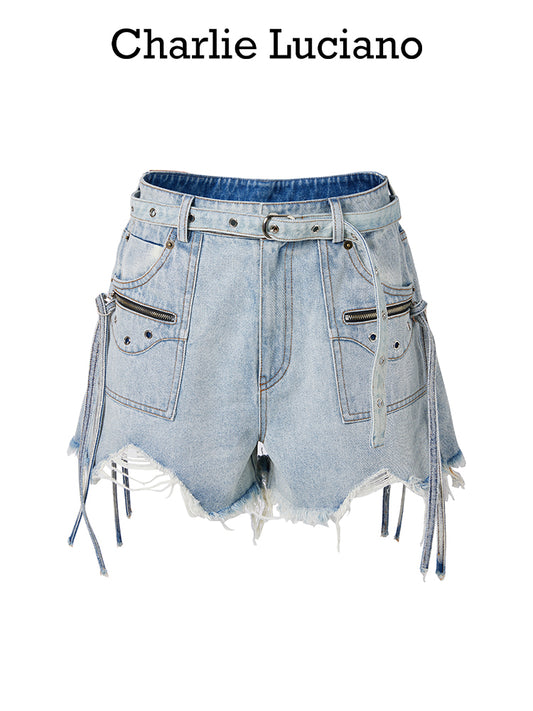 Motorcycle Pocket Denim Shorts