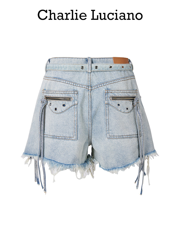 Motorcycle Pocket Denim Shorts