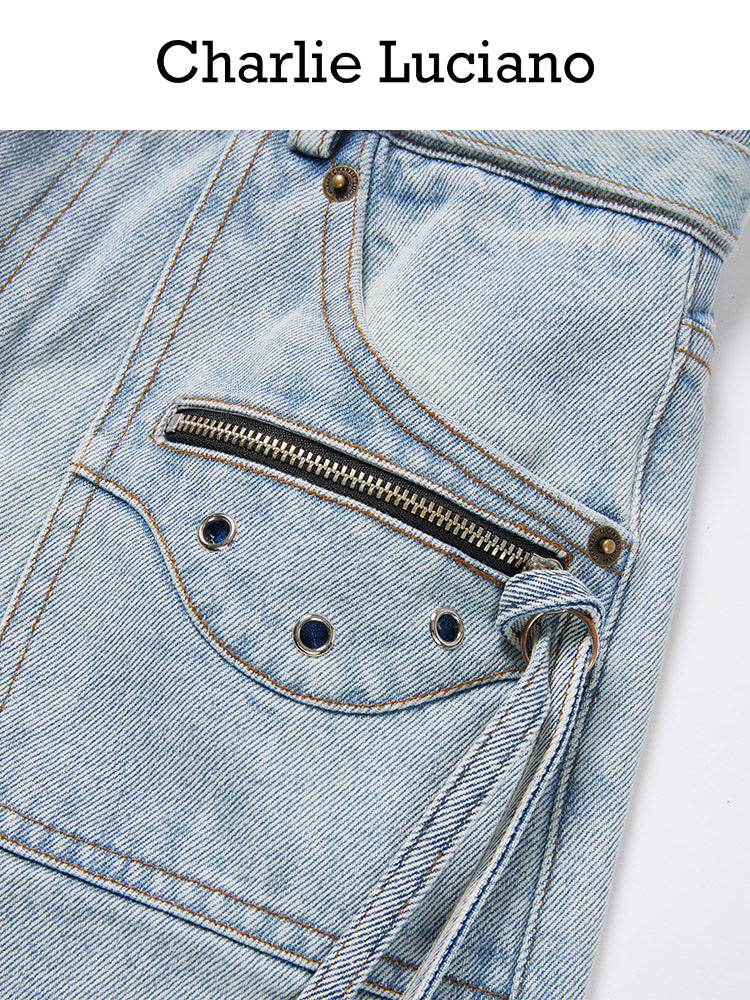 Motorcycle Pocket Denim Shorts