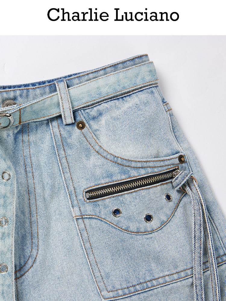 Motorcycle Pocket Denim Shorts