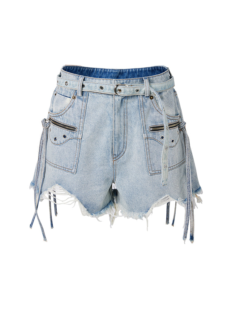 Motorcycle Pocket Denim Shorts