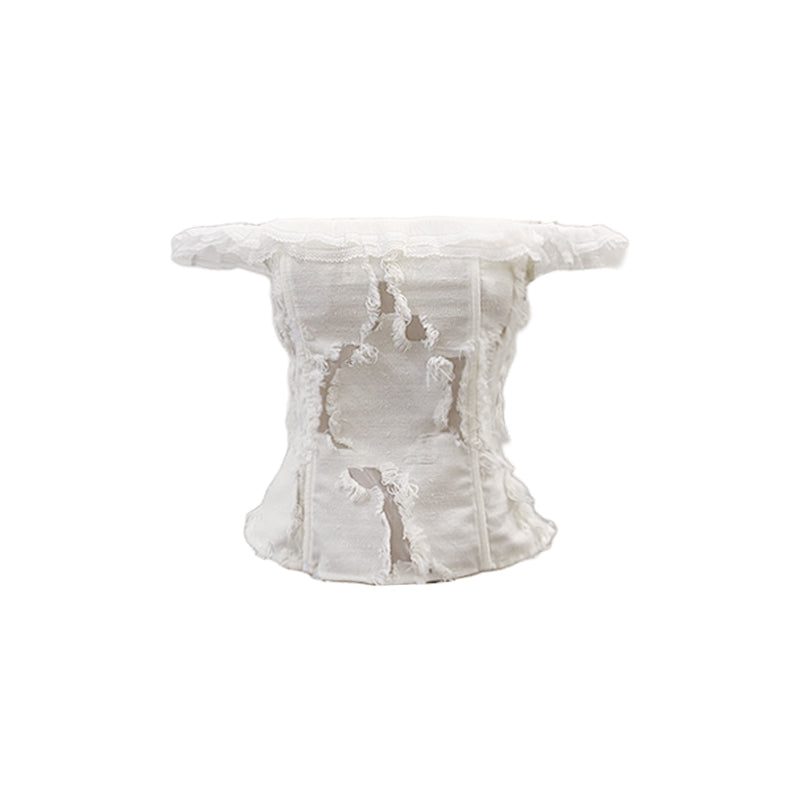 One-Shoulder Jacquard Bustier Top White