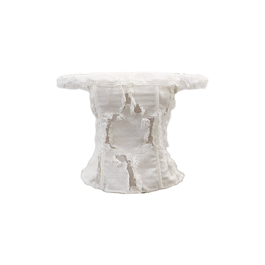 One-Shoulder Jacquard Bustier Top White