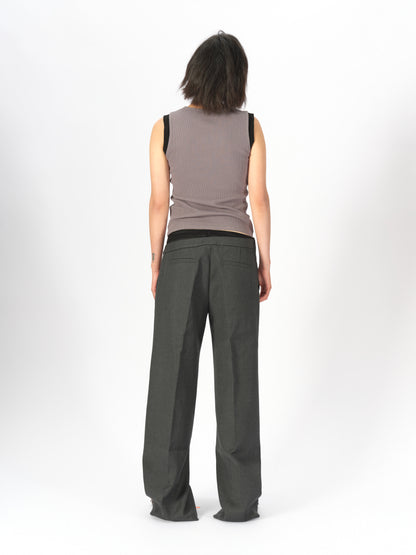 Contrast Ribbed Raw-Edge Tank