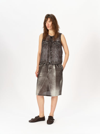 Denim-Print Ramie Tank (Cropped)