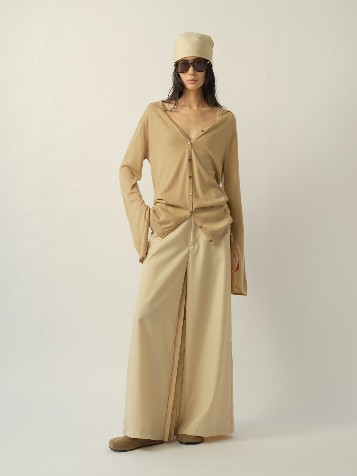 Square-Paneled Split-Sleeve Wool Cardigan