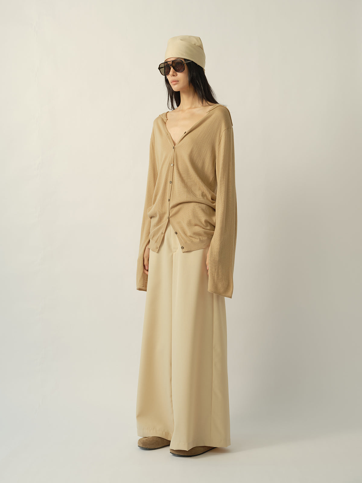 Square-Paneled Split-Sleeve Wool Cardigan