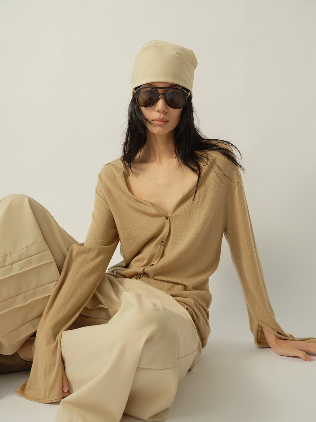 Square-Paneled Split-Sleeve Wool Cardigan