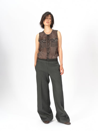 Longline Denim-Print Ramie Tank