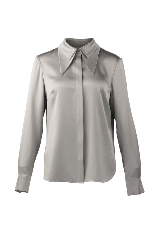 Silver Silk Double Collar Shirt