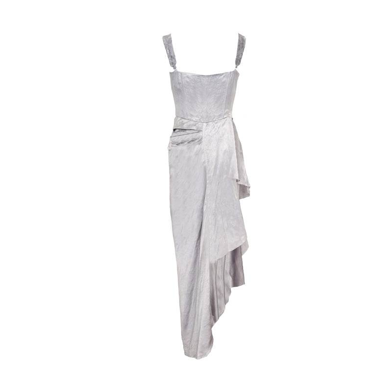 Strapless Patchwork Maxi Bodycon Dress Tie-Dye Grey Blue