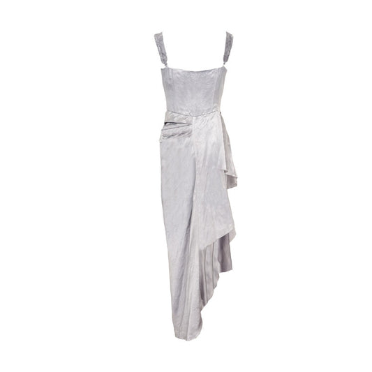 Strapless Patchwork Maxi Bodycon Dress Tie-Dye Grey Blue