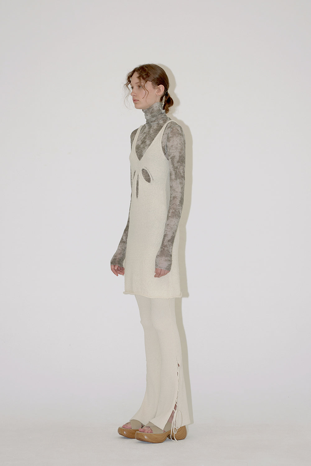 TERRY V NECK DRESS Ivory