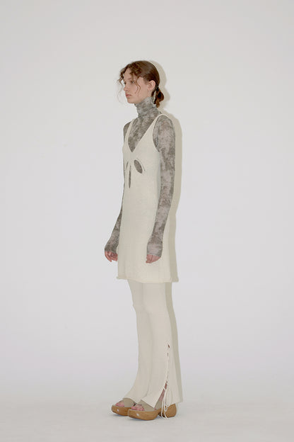 TERRY V NECK DRESS Ivory