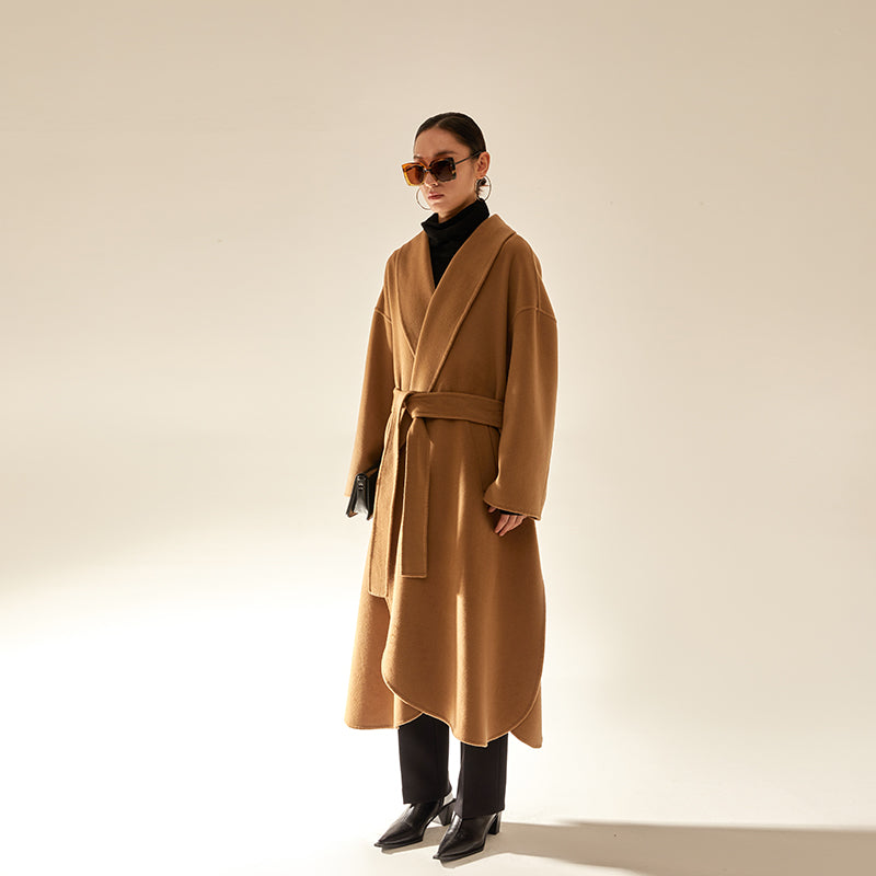 Robe-Style Reversible Wool Coat