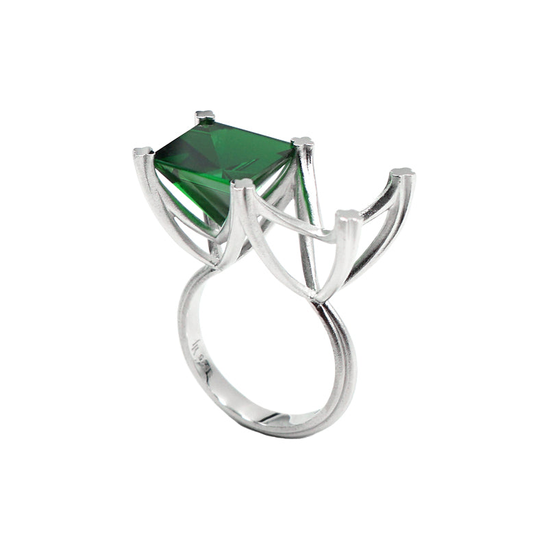 Xuguang Series Silver-tone Emerald Ring