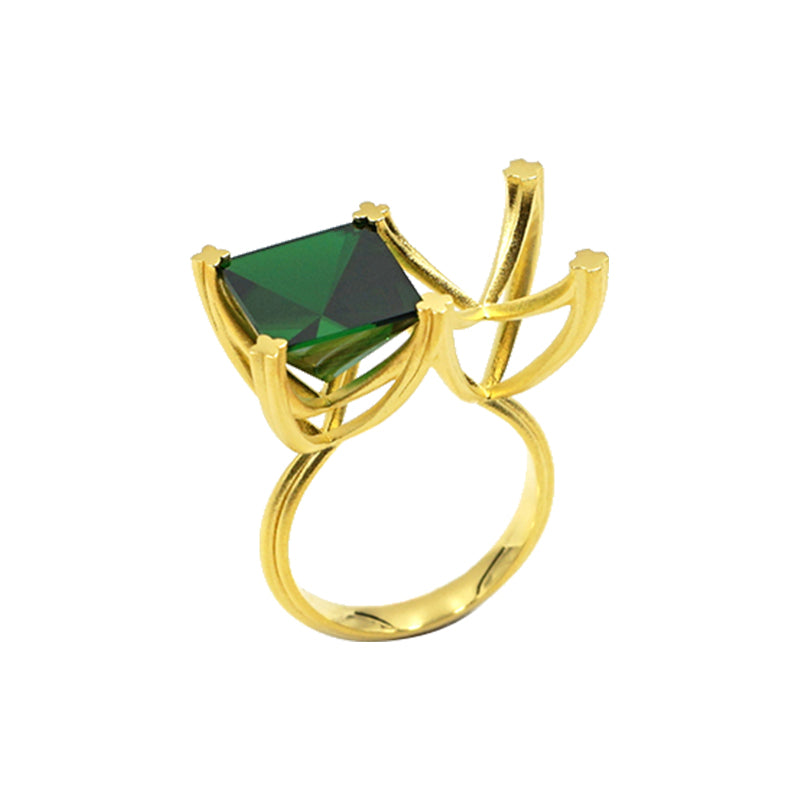 Xuguang Series Silver-tone Emerald Ring