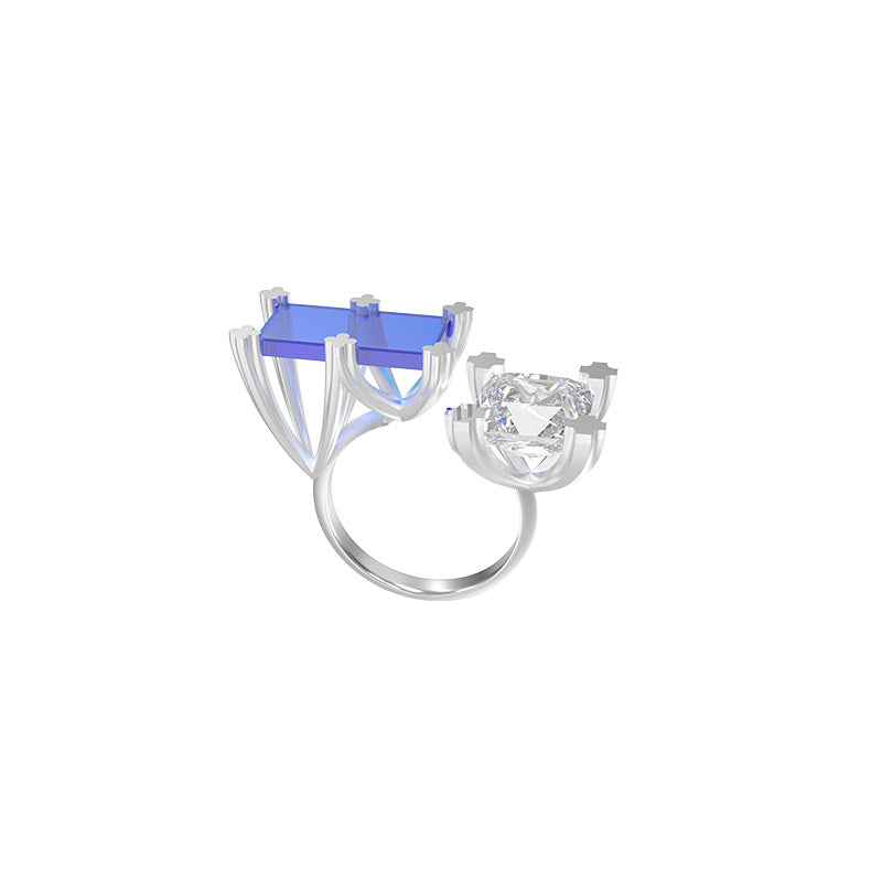Xuguang Series Sapphire Double Prong Ring
