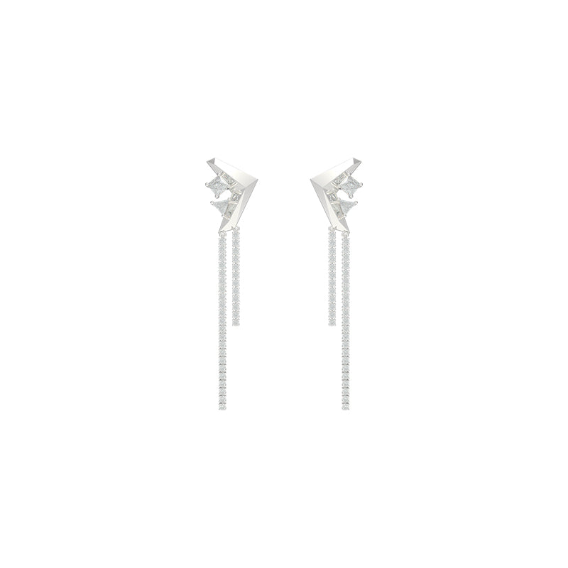 Pair of Crystal Series Double Tassel Sparkling Earrings