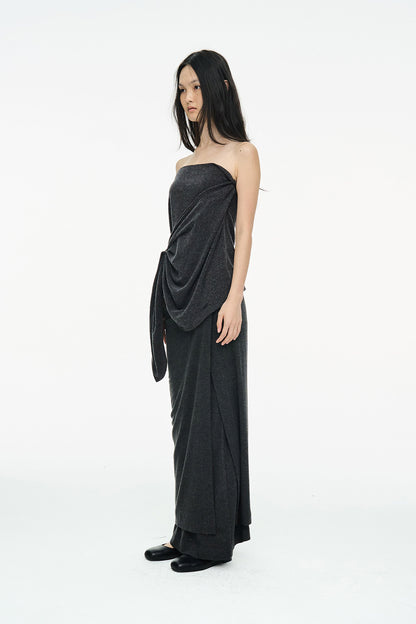 DRAPE LONG SKIRT / CHARCOAL