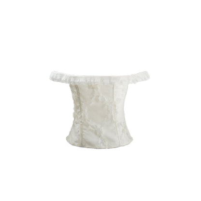 One-Shoulder Jacquard Bustier Top White