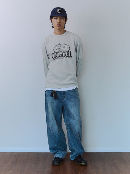 Kijun MEN｜Original Logo Waffle Long Sleeve Tee Light Grey