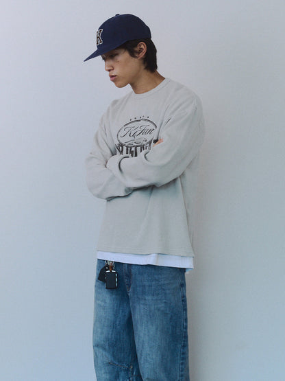 Kijun MEN｜Original Logo Waffle Long Sleeve Tee Light Grey