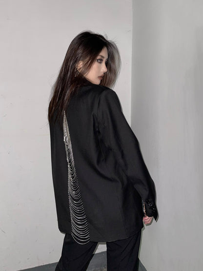 Black Chain Back Suit Jacket, Same as Sha Yiting's Style