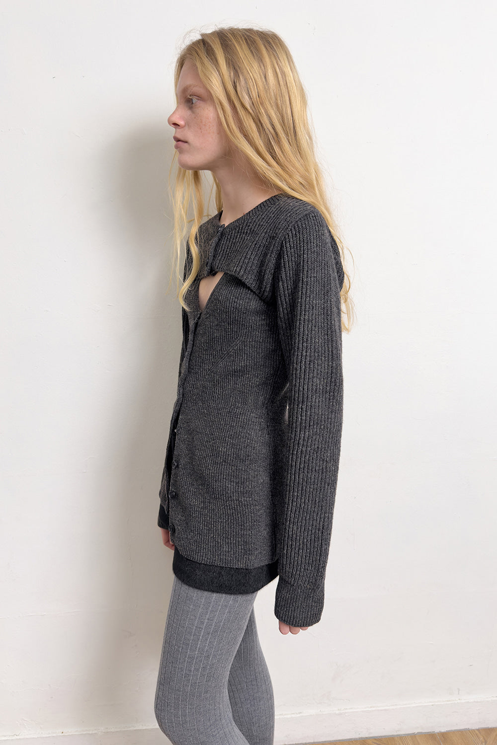 LAYERED KNIT CARDIGAN DRAK GREY