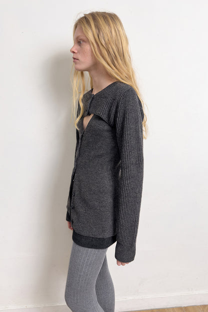 LAYERED KNIT CARDIGAN DRAK GREY
