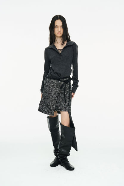 STRING WOOL CAPE / BLACK