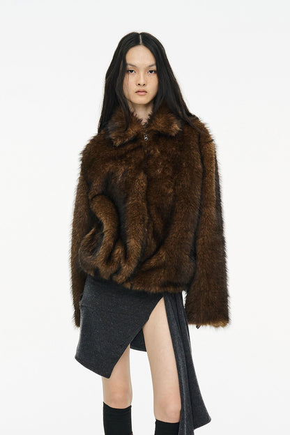 BRUSHED FUR JACKET / BROWN
