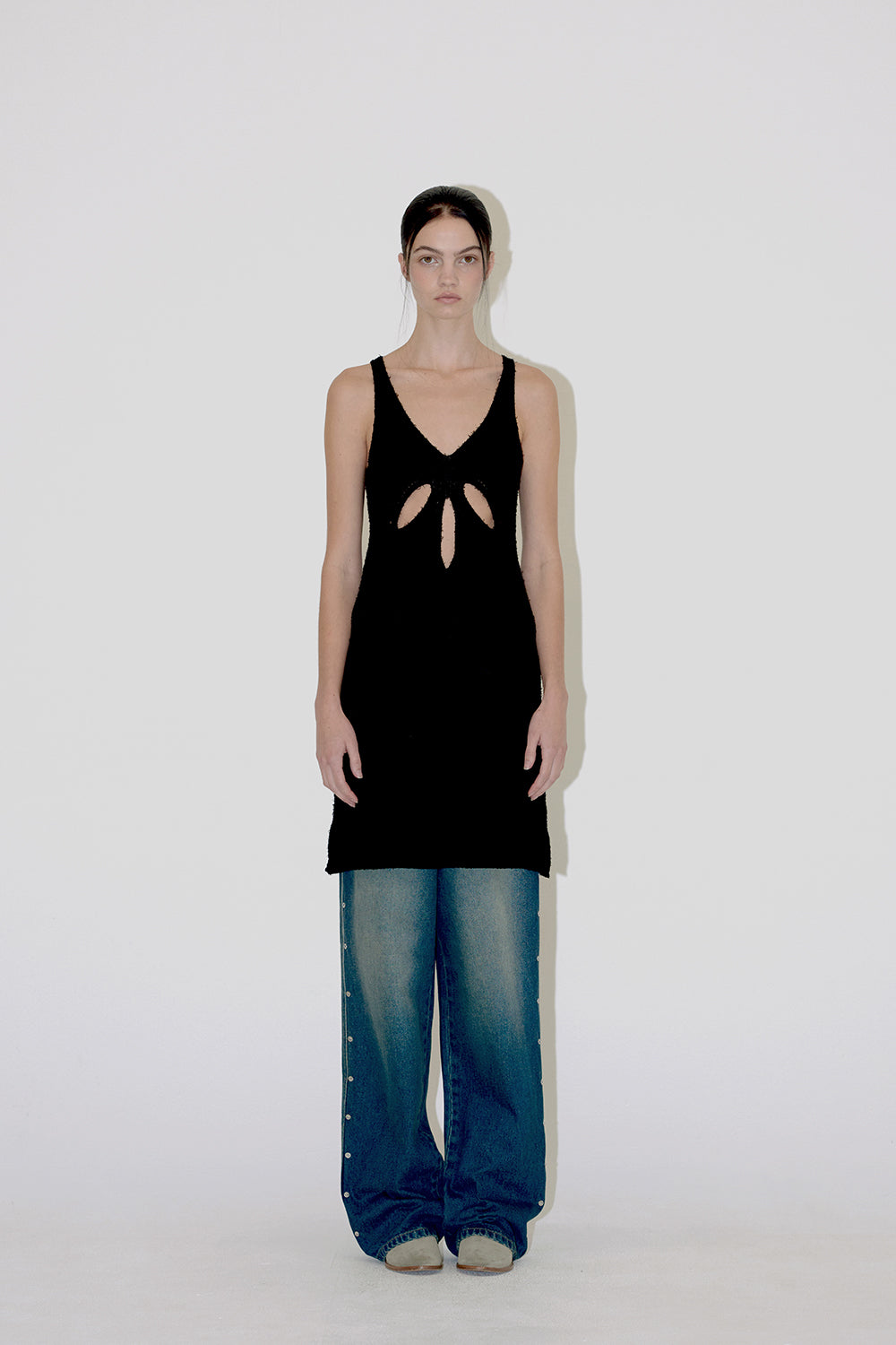 TERRY V NECK DRESS Black