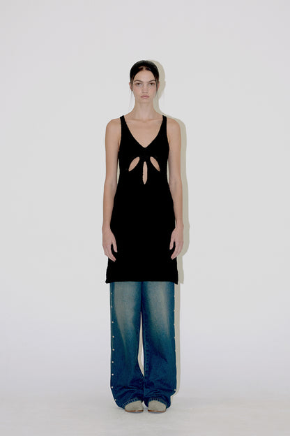 TERRY V NECK DRESS Black