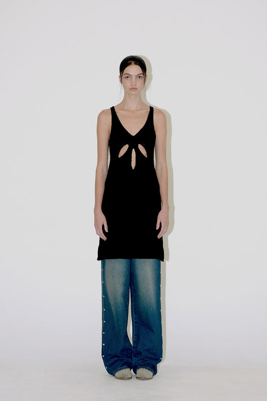 TERRY V NECK DRESS Black