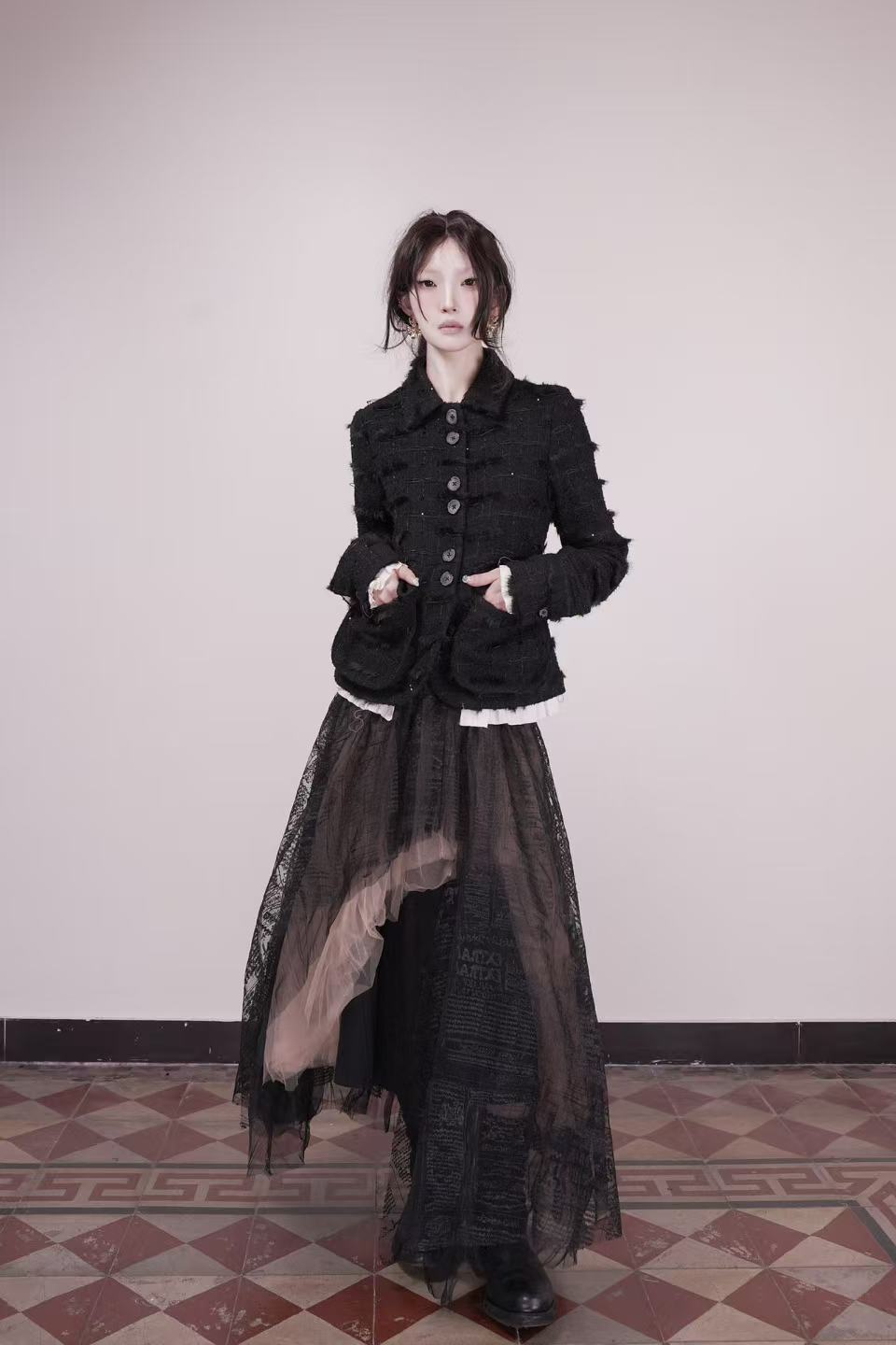 Little Swan Tulle Skirt Newspaper Playful Print