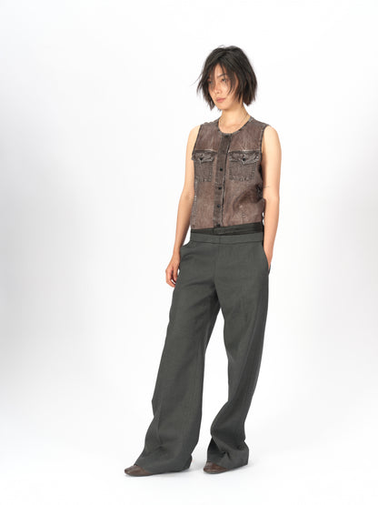 Longline Denim-Print Ramie Tank