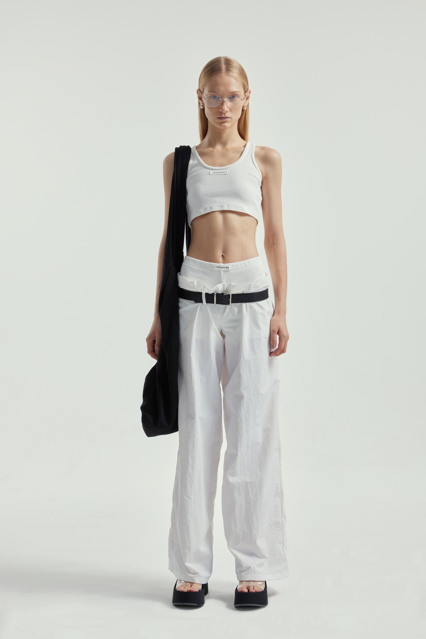 White Fake Two-Piece Ribbed Cargo Pants